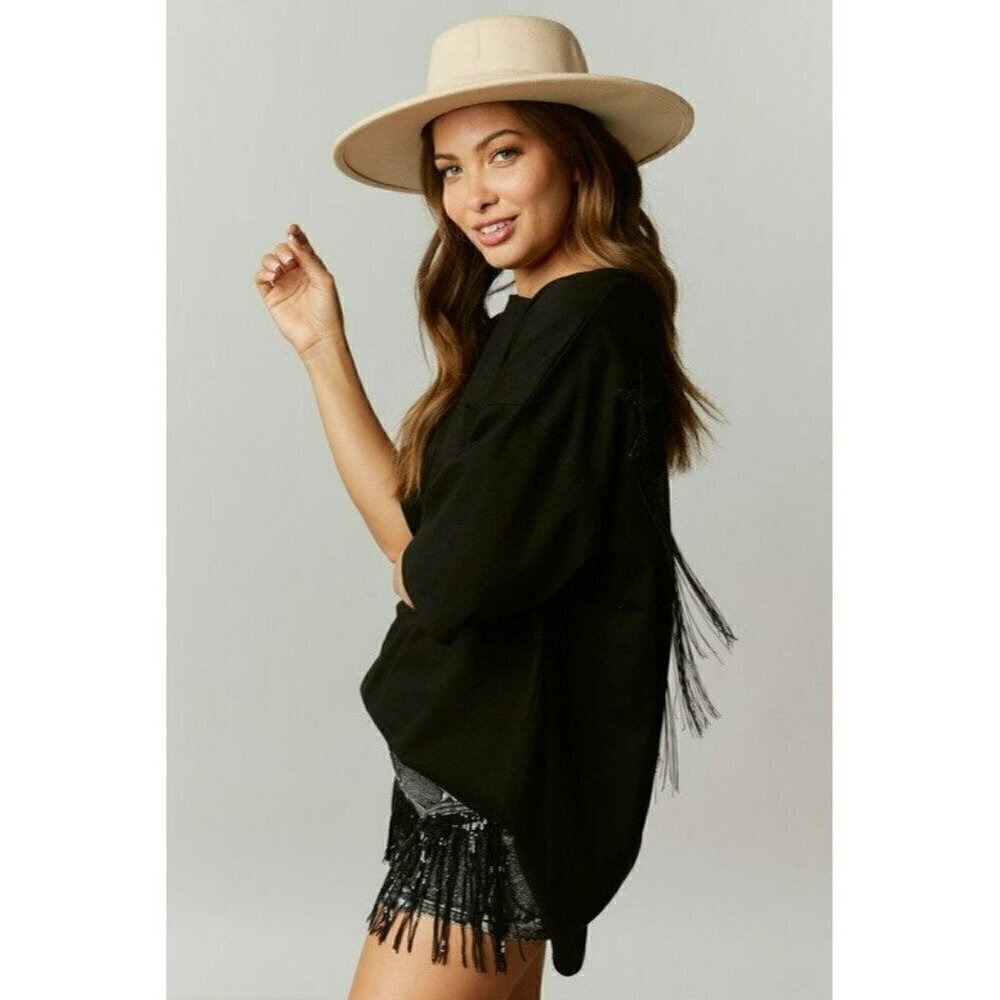 This Ain't Texas Fringed Star Sequin Patch Tee in Black - Picture 4 of 7